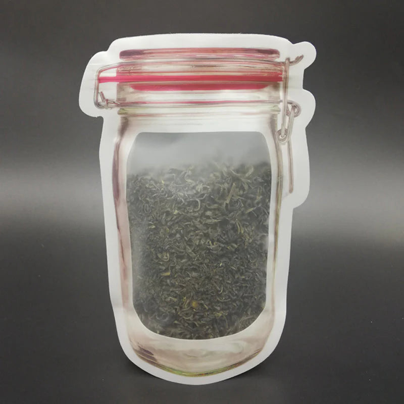Reusable Airtight Seal Plastic Food Storage Mason Jar Zipper (500ml) (Pack of 5)