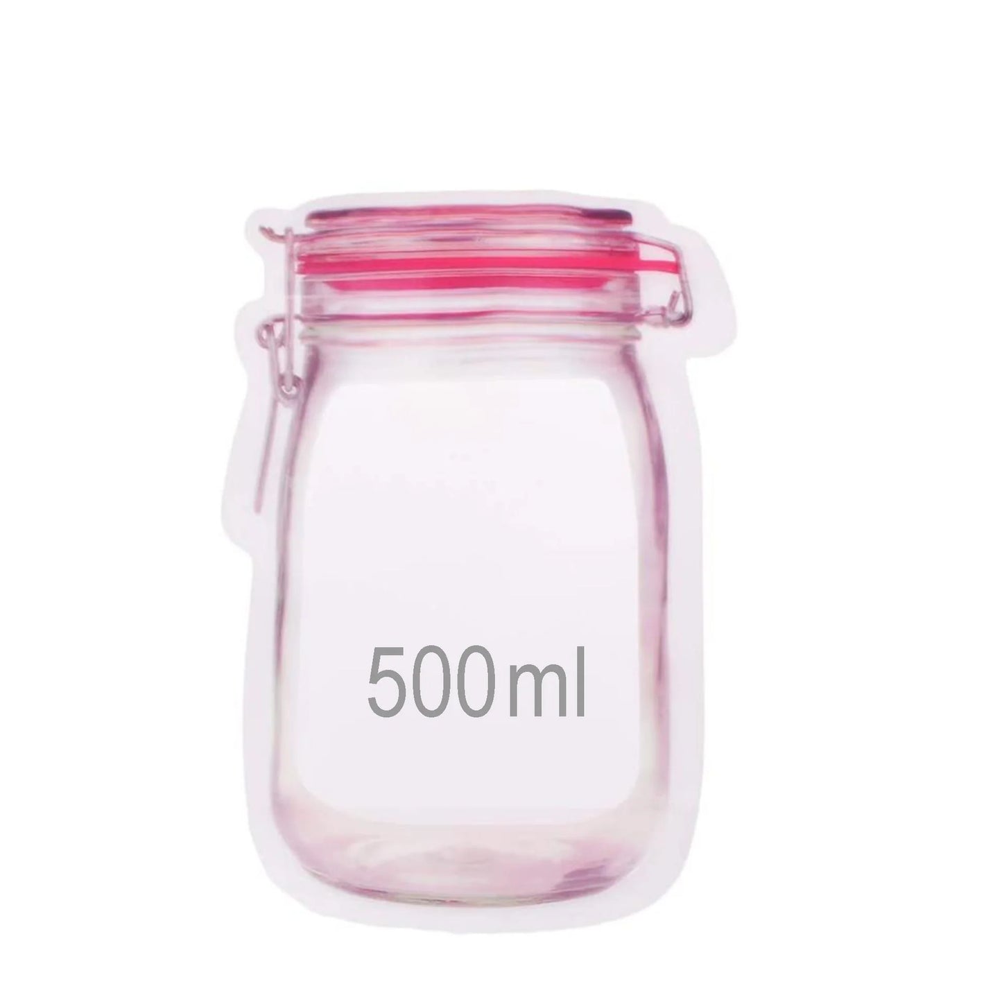 Reusable Airtight Seal Plastic Food Storage Mason Jar Zipper (500ml) (Pack of 5)