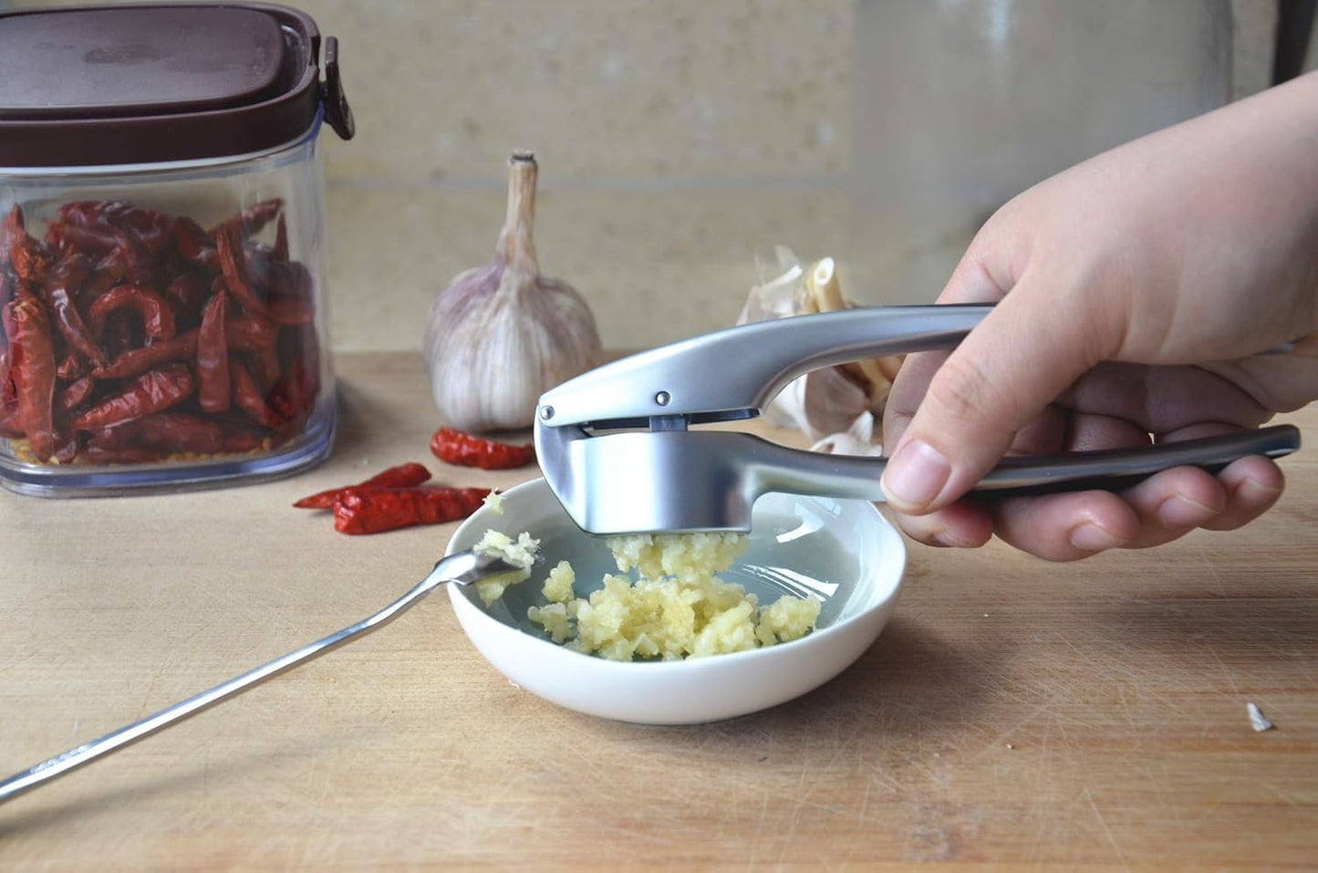 Manual Garlic Crusher Stainless Steel | Easy Press Garlic Chopper for Kitchen