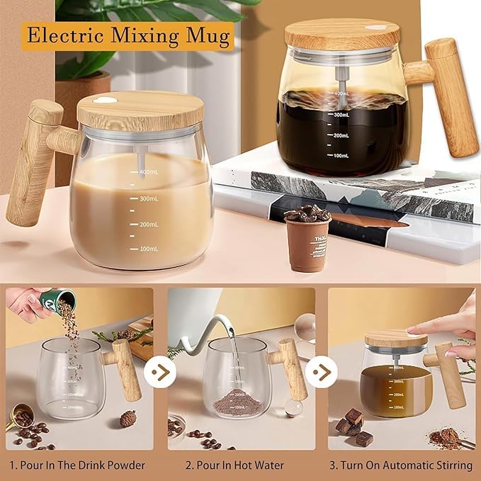 Electric Self Stirring Coffee Mug - 400ml Lightweight High Speed Mixing Cup for Home