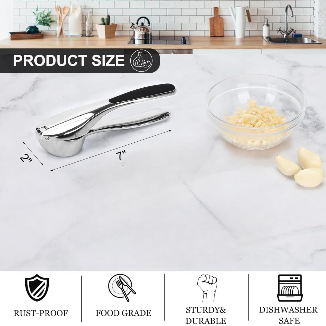 Manual Garlic Crusher Stainless Steel | Easy Press Garlic Chopper for Kitchen