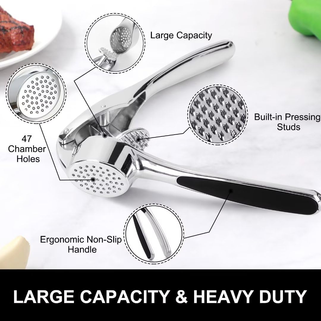 Manual Garlic Crusher Stainless Steel | Easy Press Garlic Chopper for Kitchen
