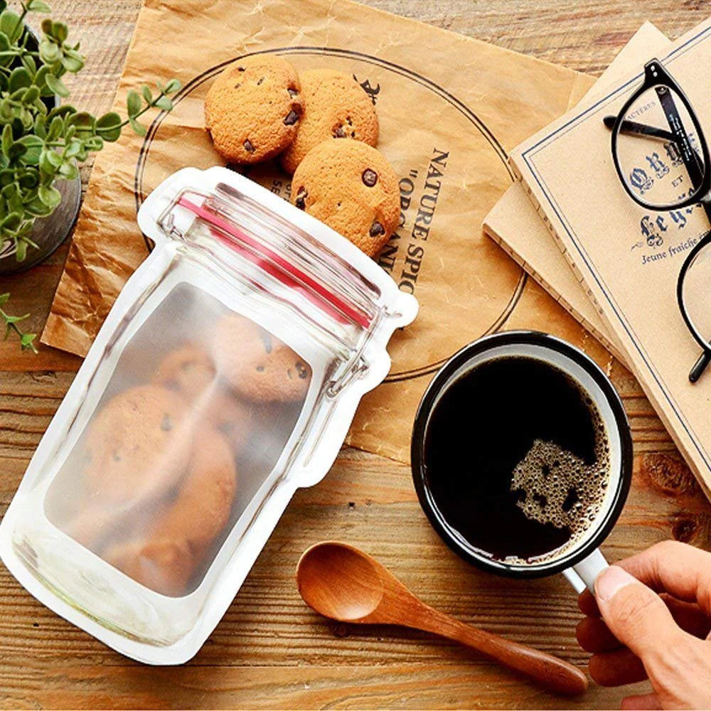 Reusable Airtight Seal Plastic Food Storage Mason Jar Zipper (500ml) (Pack of 5)