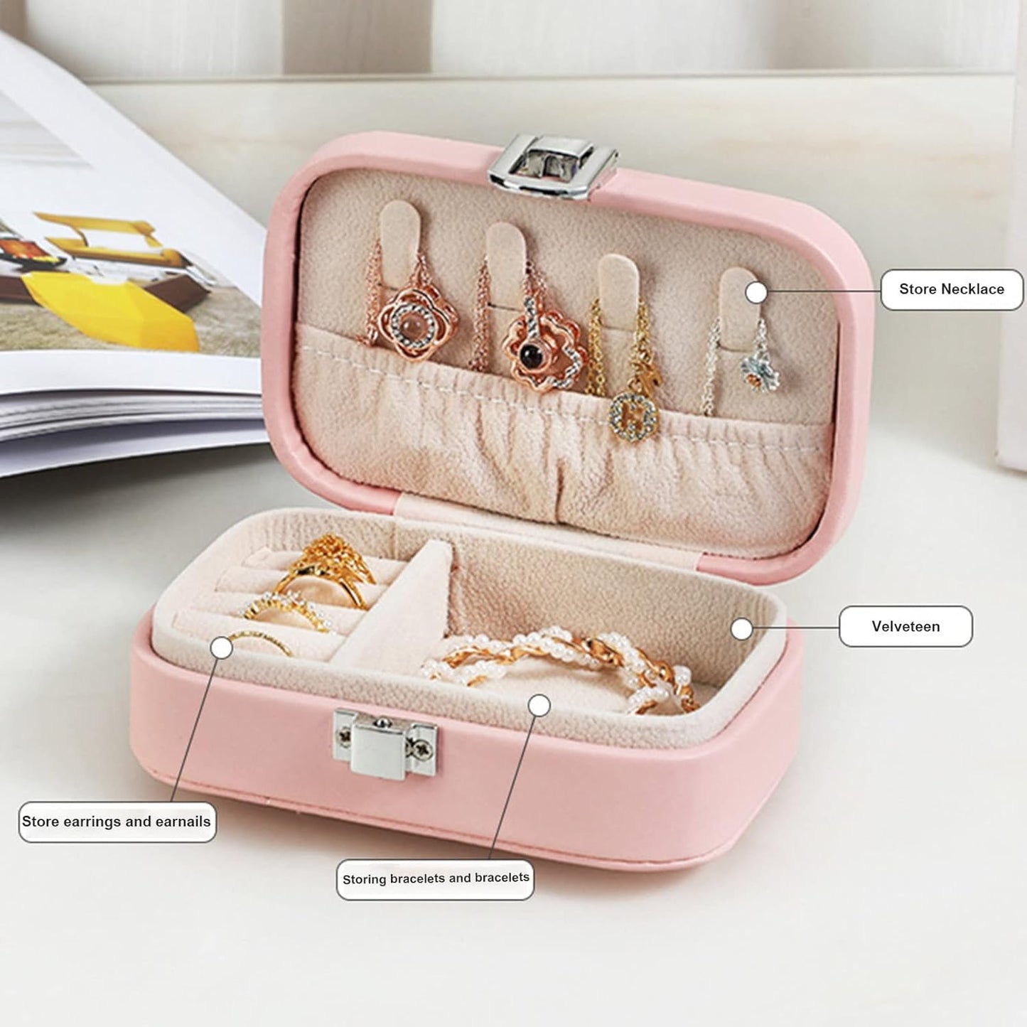 Travel Jewellery Organizer Box | PU Leather Storage Case for Rings, Earrings & Necklace (Multicolor)