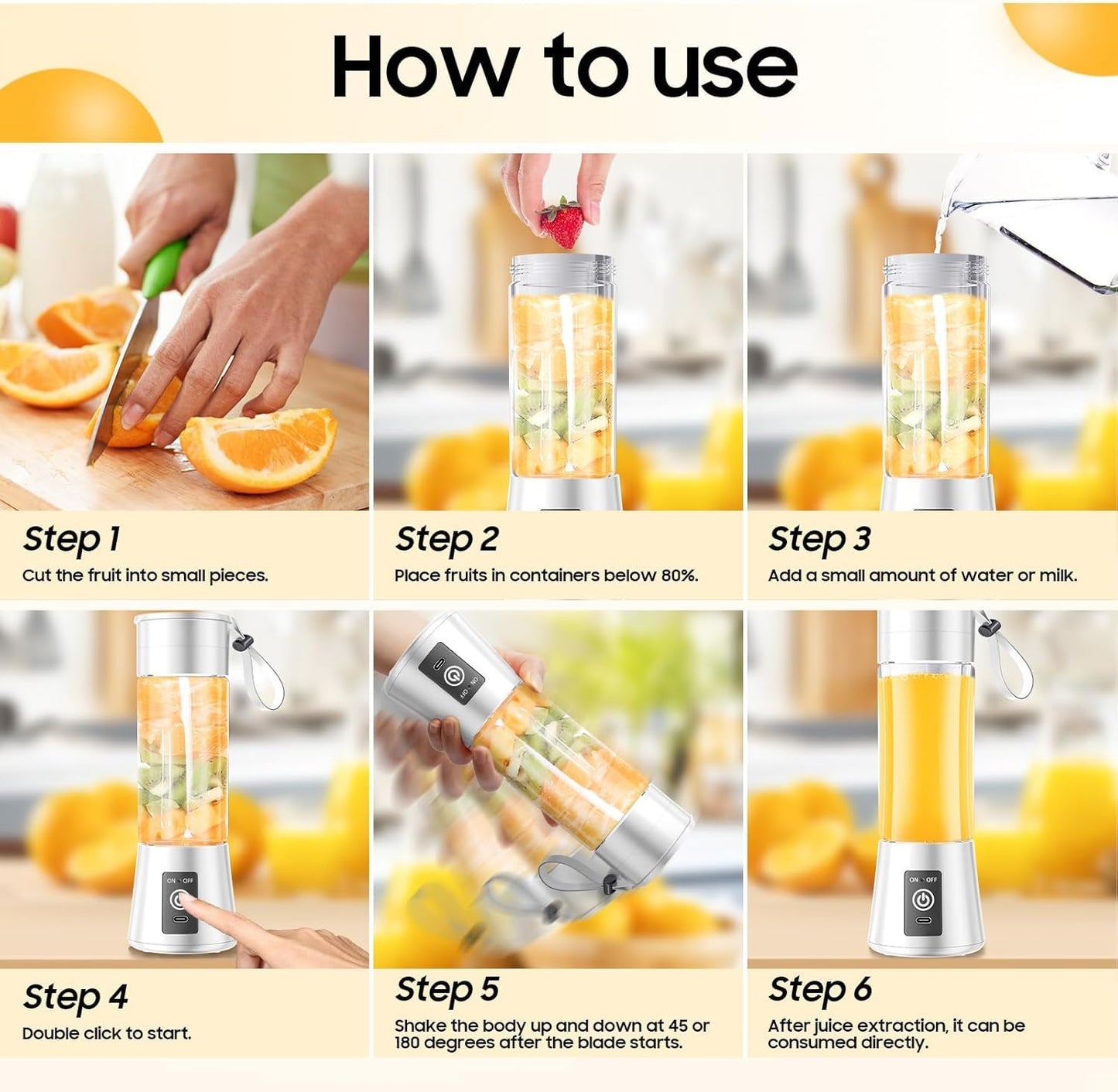 6-Blade Portable Blender | USB Rechargeable Smoothie Maker & Personal Juicer Cup