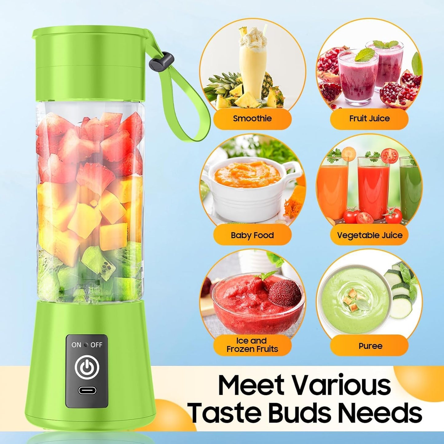 6-Blade Portable Blender | USB Rechargeable Smoothie Maker & Personal Juicer Cup