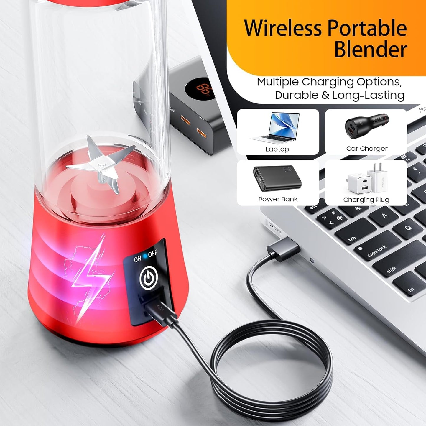 6-Blade Portable Blender | USB Rechargeable Smoothie Maker & Personal Juicer Cup