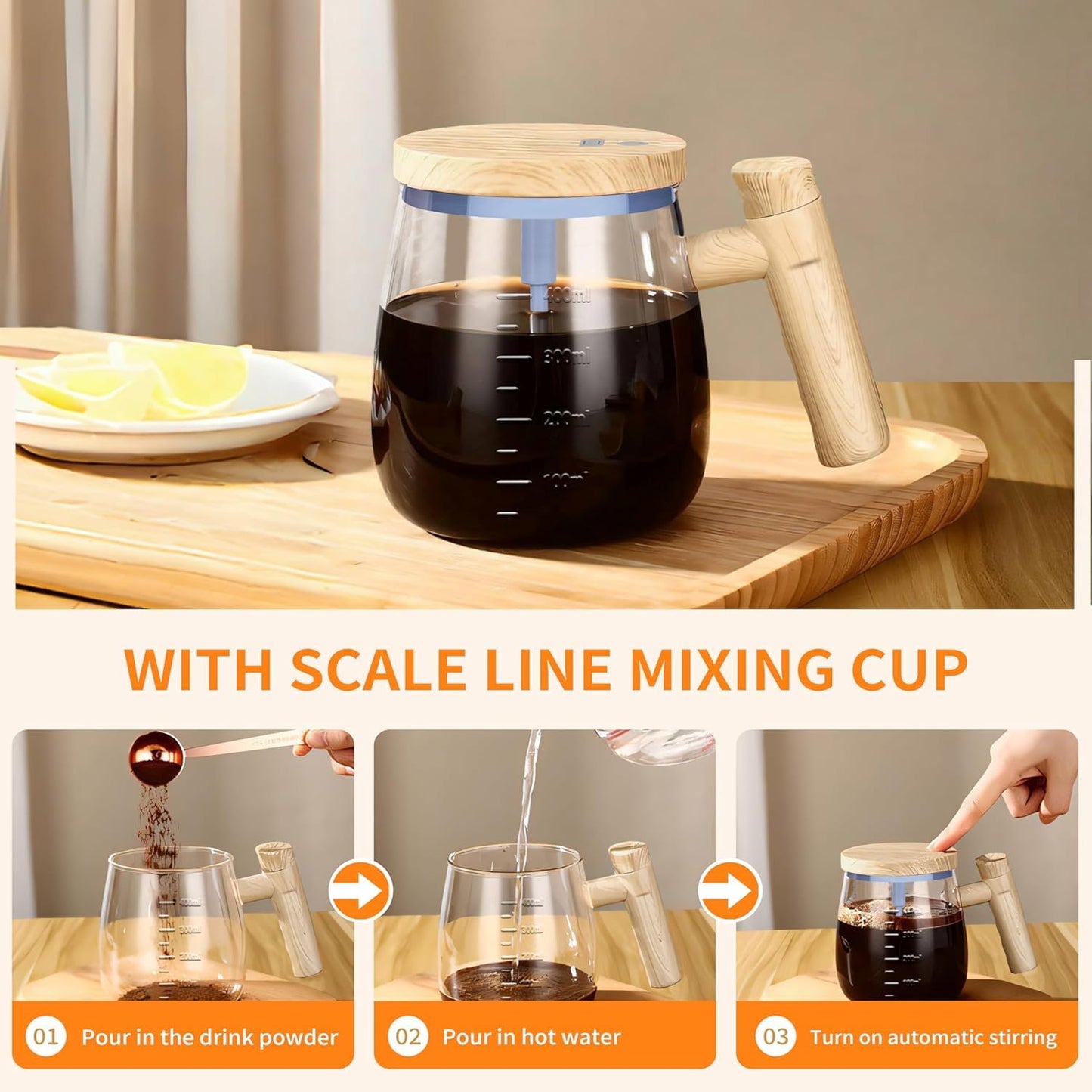 Electric Self Stirring Coffee Mug - 400ml Lightweight High Speed Mixing Cup for Home