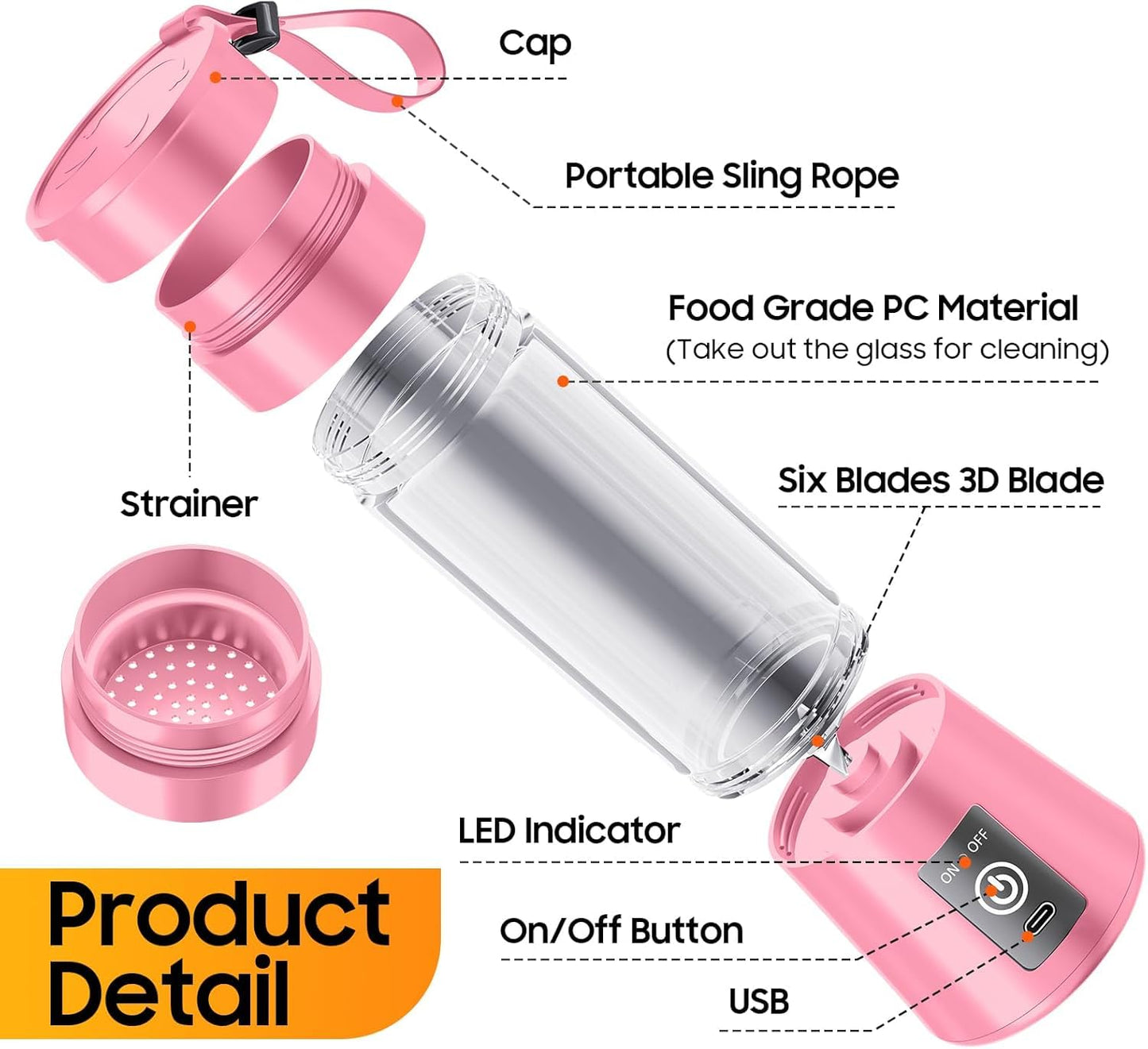 6-Blade Portable Blender | USB Rechargeable Smoothie Maker & Personal Juicer Cup