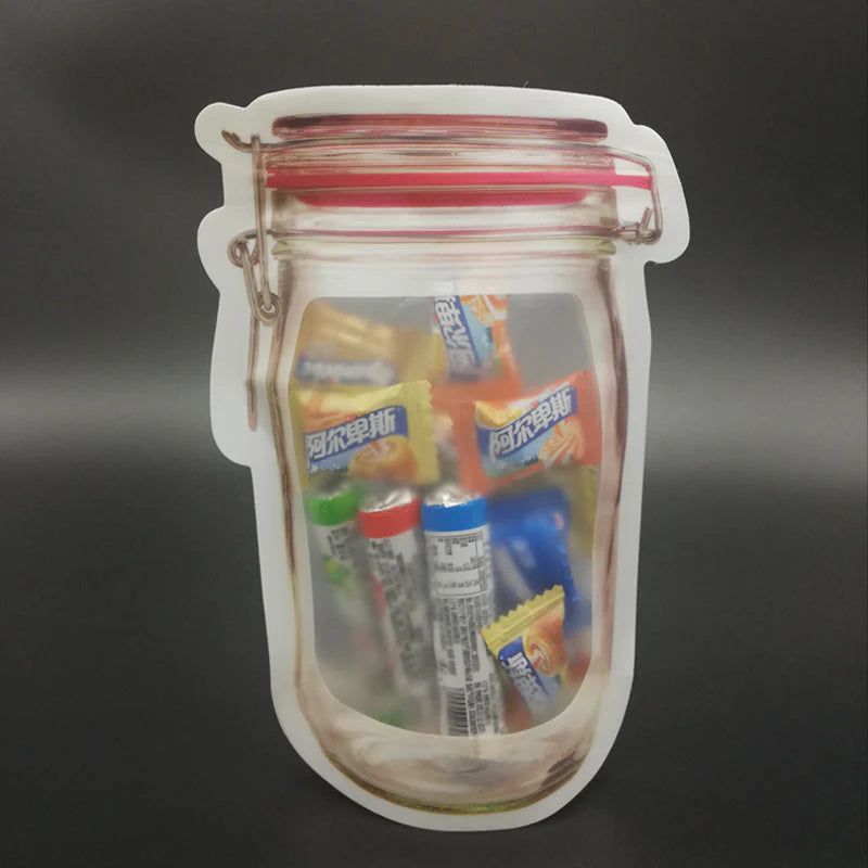 Reusable Airtight Seal Plastic Food Storage Mason Jar Zipper (500ml) (Pack of 5)