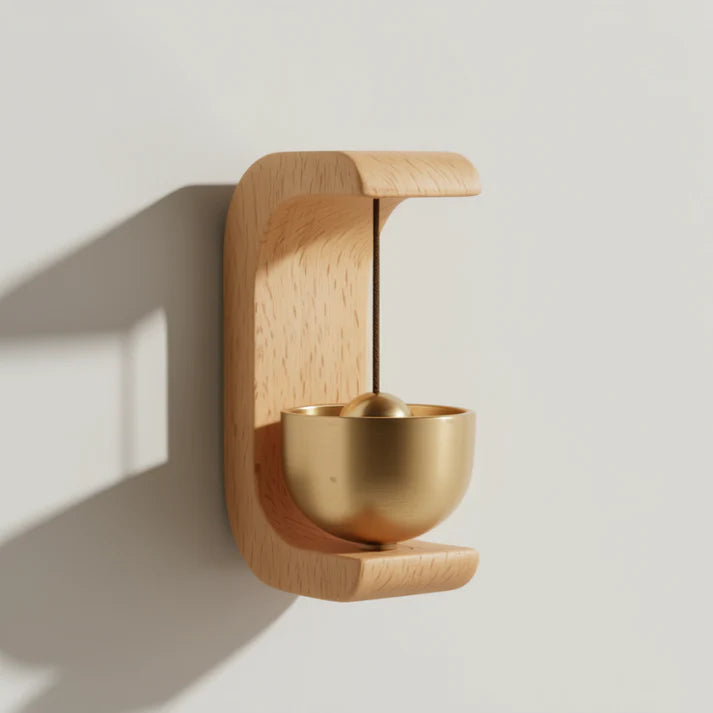 Japanese Style Musical Magnetic Wooden Doorbell – Brass Bell Door Chime for Shops, Homes & Office Doors