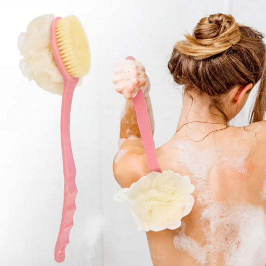 Soft Double-Sided Long Handle Bath Brush – Body Scrubber & Shower Back Brush for Gentle Exfoliation & Deep Cleaning (Random color-Pack of 2)